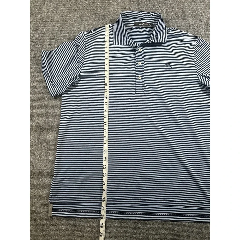 RLX Ralph Lauren Men's Large Blue Striped Wicking Golf Polo Bird Embroidery